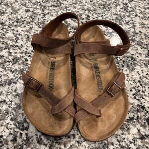 Birkenstock Brown Leather Toe Loop Ankle Strap Sandals Size 36 Yara Mayari Style
